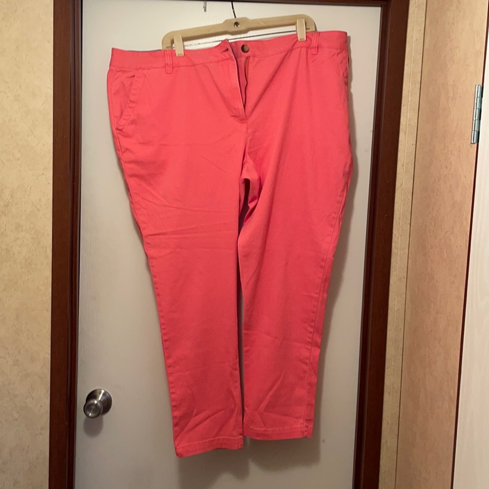 Woman Within twill pants . Coral color straight leg pants.